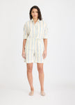 Chiara Long Sleeve Shirt Double Pinstripe - Ink Blue/Ivory