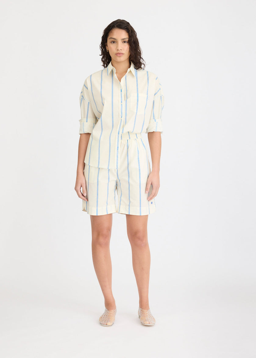 Chiara Long Sleeve Shirt Double Pinstripe - Ink Blue/Ivory