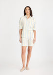 Chiara Long Sleeve Shirt Double Pinstripe - Ink Blue/Ivory