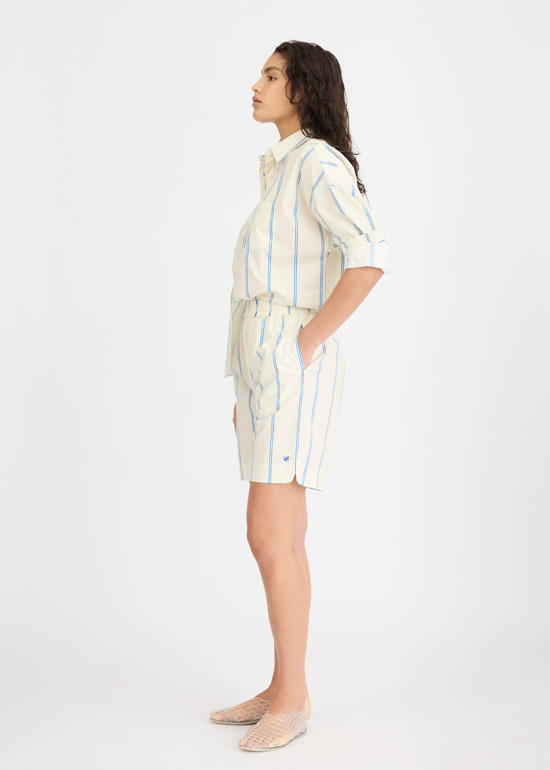 Chiara Long Sleeve Shirt Double Pinstripe - Ink Blue/Ivory