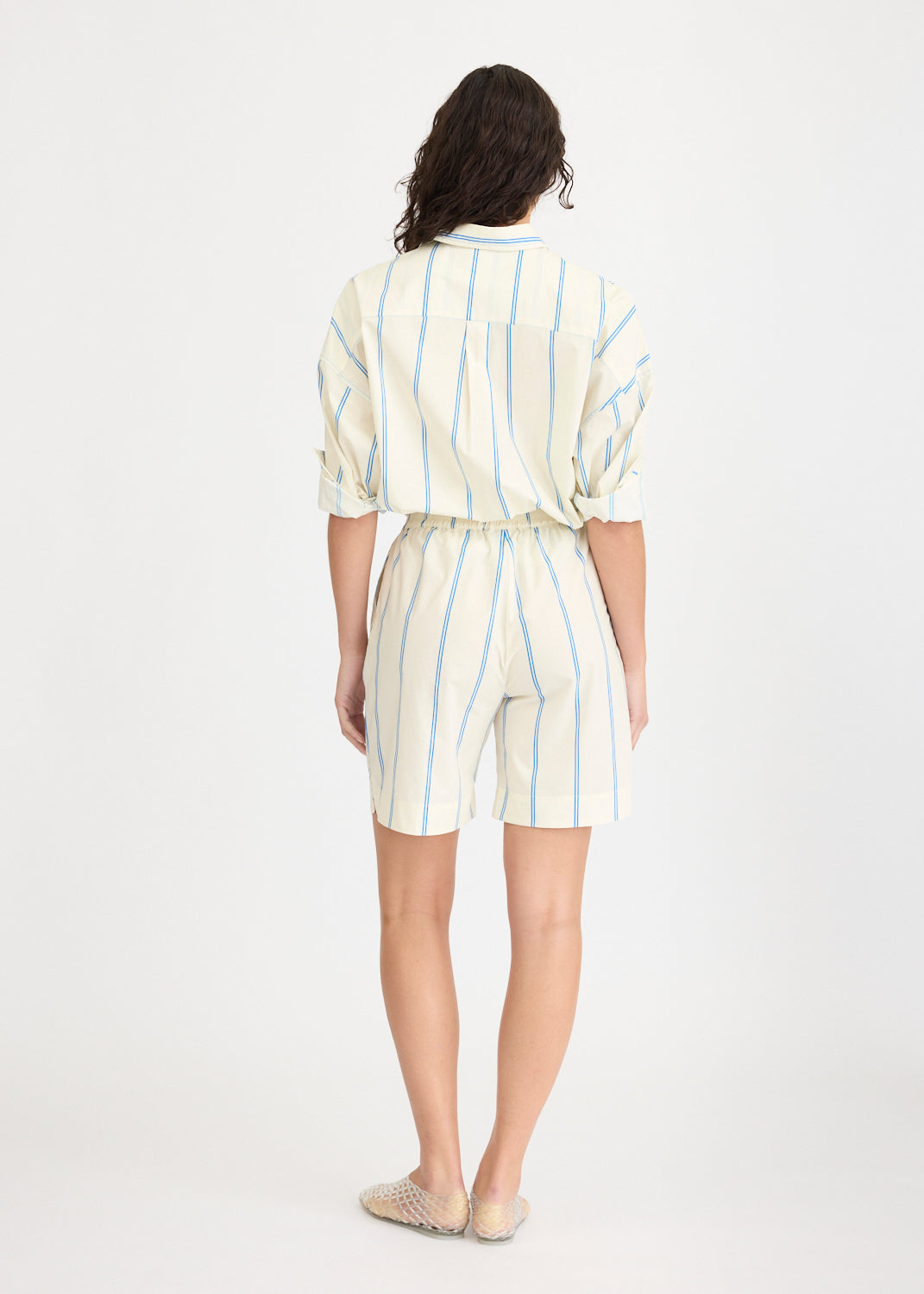 Chiara Long Sleeve Shirt Double Pinstripe - Ink Blue/Ivory