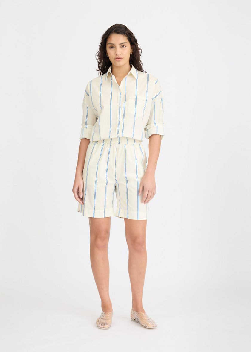 Chiara Long Sleeve Shirt Double Pinstripe - Ink Blue/Ivory