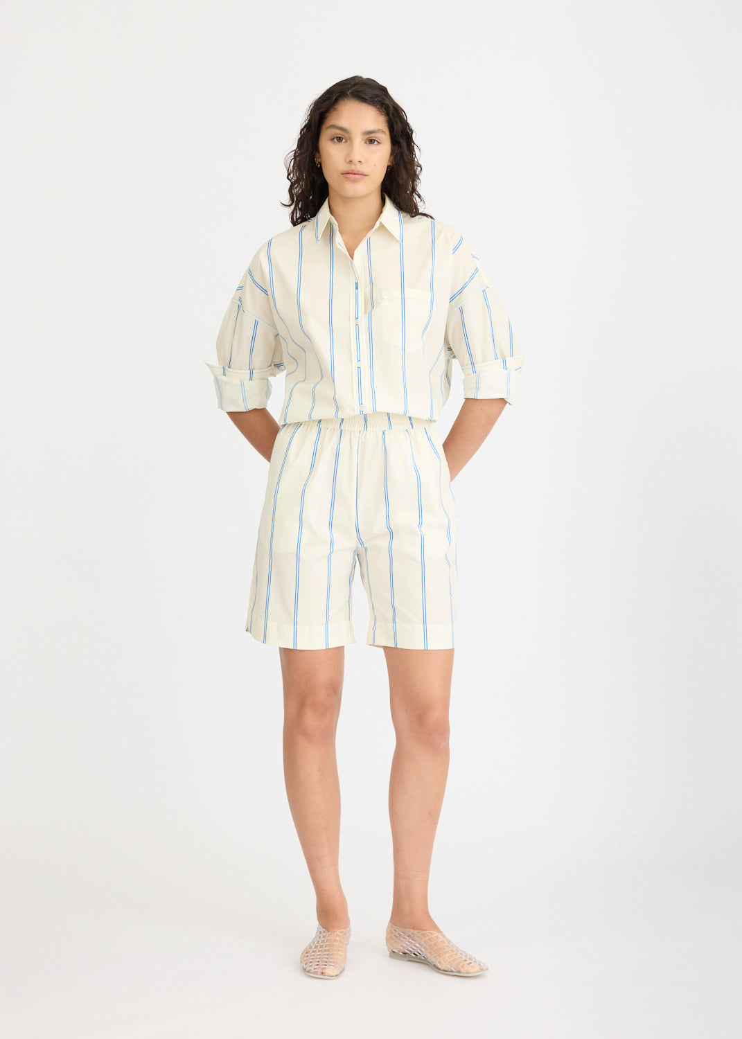 Chiara Long Sleeve Shirt Double Pinstripe - Ink Blue/Ivory