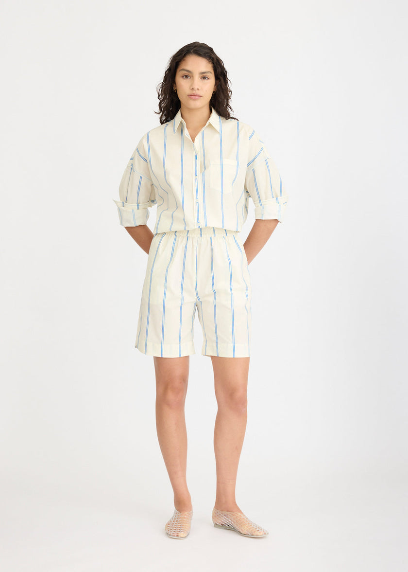 Chiara Long Sleeve Shirt Double Pinstripe - Ink Blue/Ivory