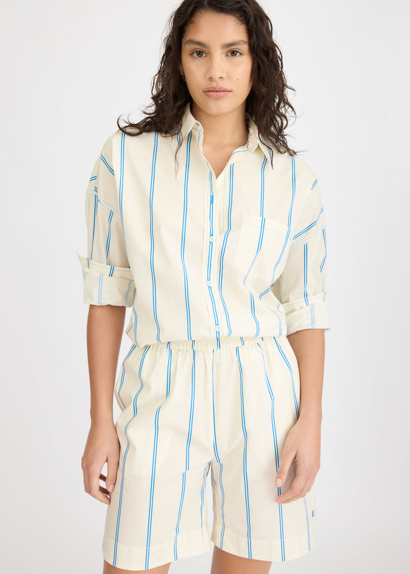 Chiara Long Sleeve Shirt Double Pinstripe - Ink Blue/Ivory