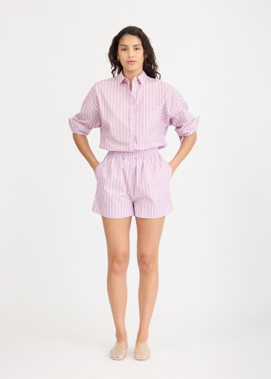Chiara Long Sleeve Shirt Stripe - Viola/True Red/Cherry