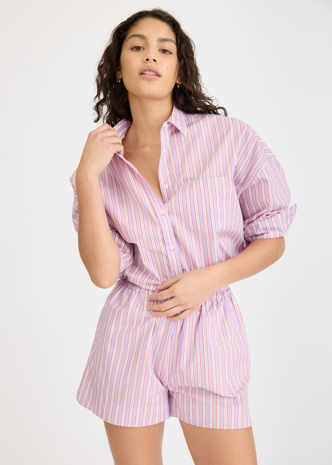 Chiara Long Sleeve Shirt Stripe - Viola/True Red/Cherry