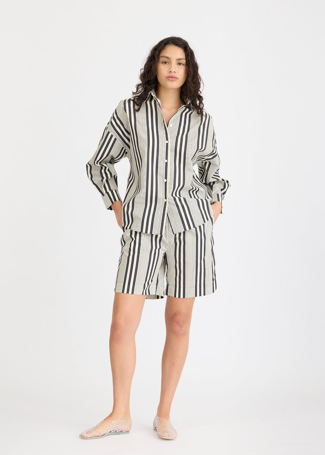 Chiara Mid Length Shorts - Black and White Stripe
