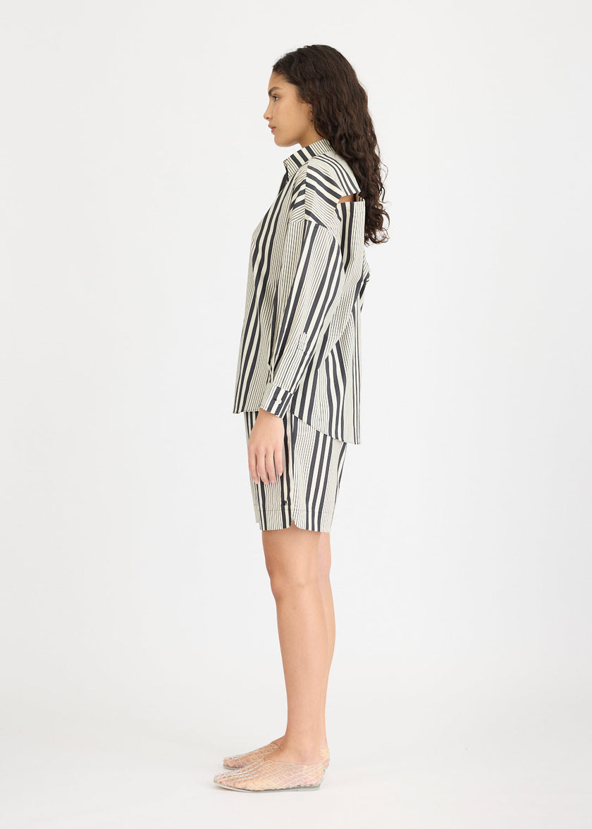 Chiara Mid Length Shorts - Black and White Stripe
