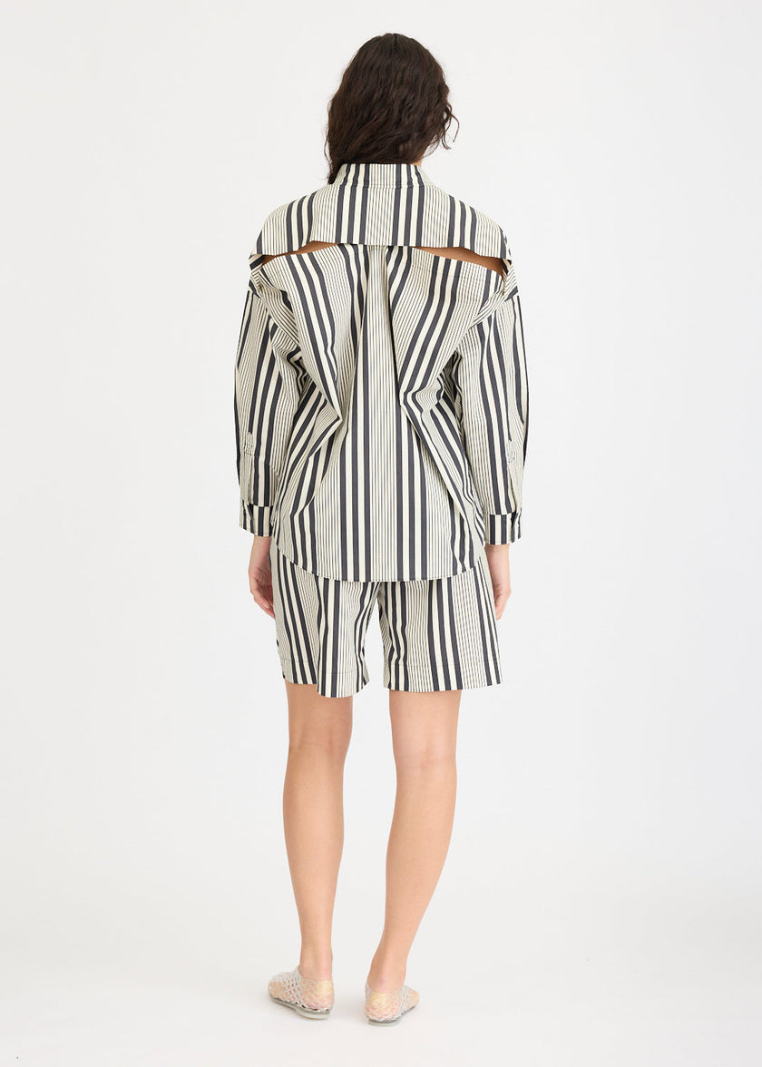 Chiara Open Yoke Shirt - Black and White Stripe
