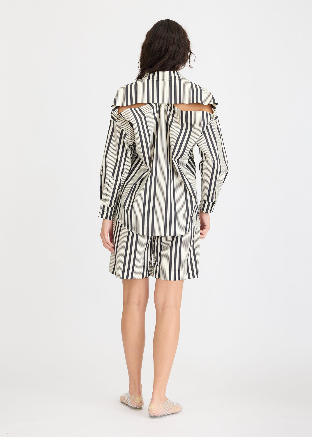 Chiara Open Yoke Shirt - Black and White Stripe