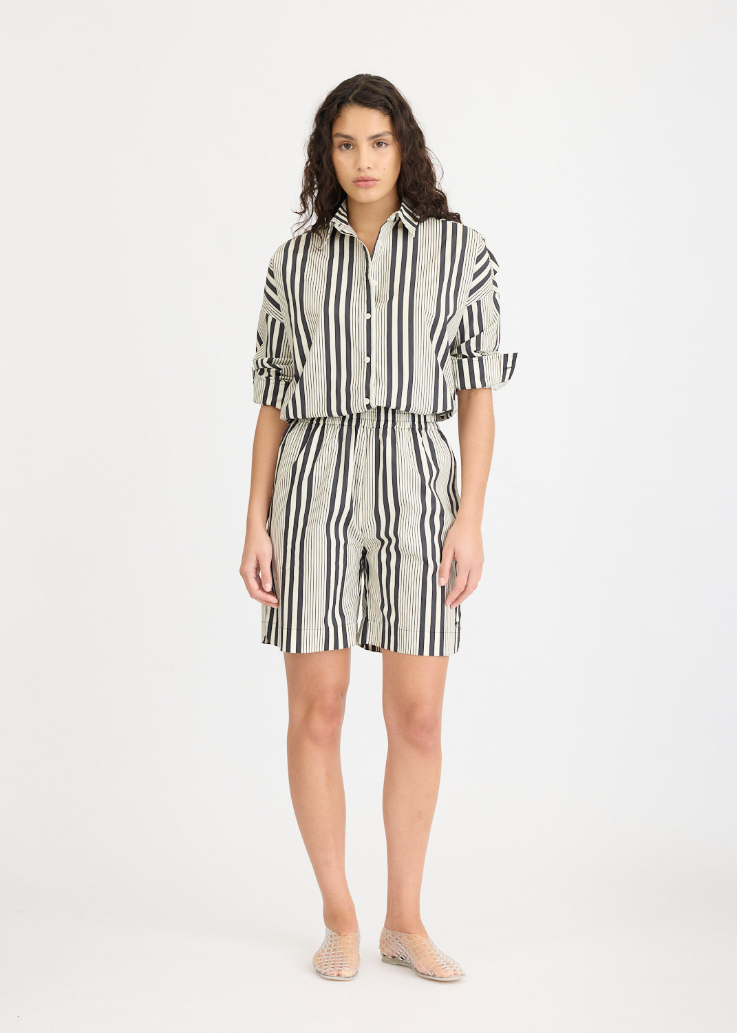 Chiara Open Yoke Shirt - Black and White Stripe