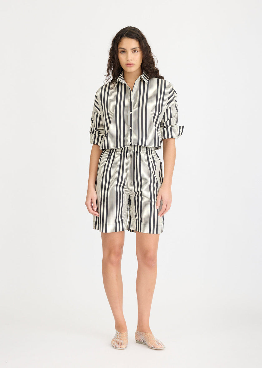 Chiara Mid Length Shorts - Black and White Stripe