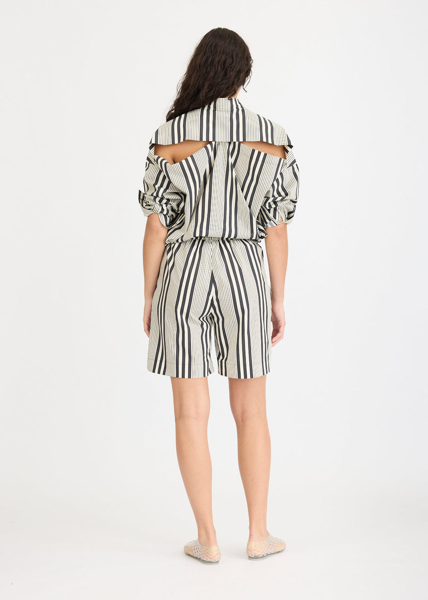 Chiara Mid Length Shorts - Black and White Stripe