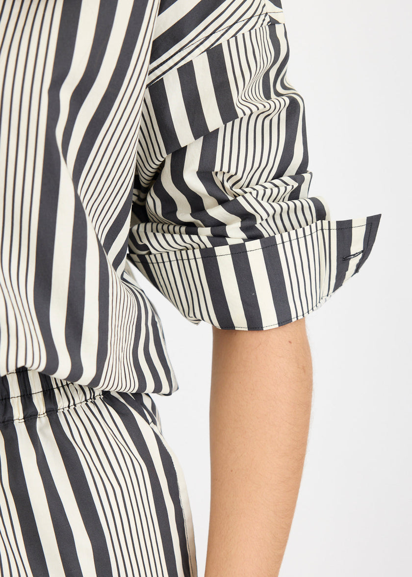 Chiara Mid Length Shorts - Black and White Stripe
