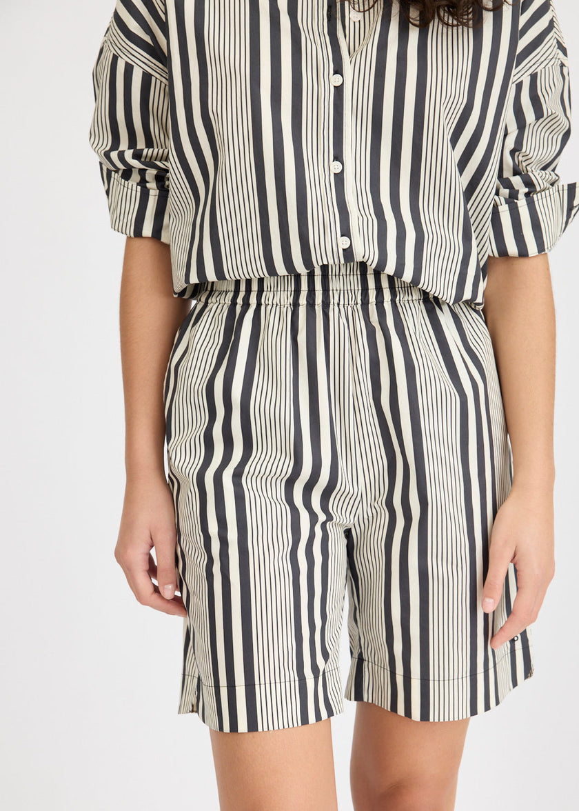 Chiara Open Yoke Shirt - Black and White Stripe