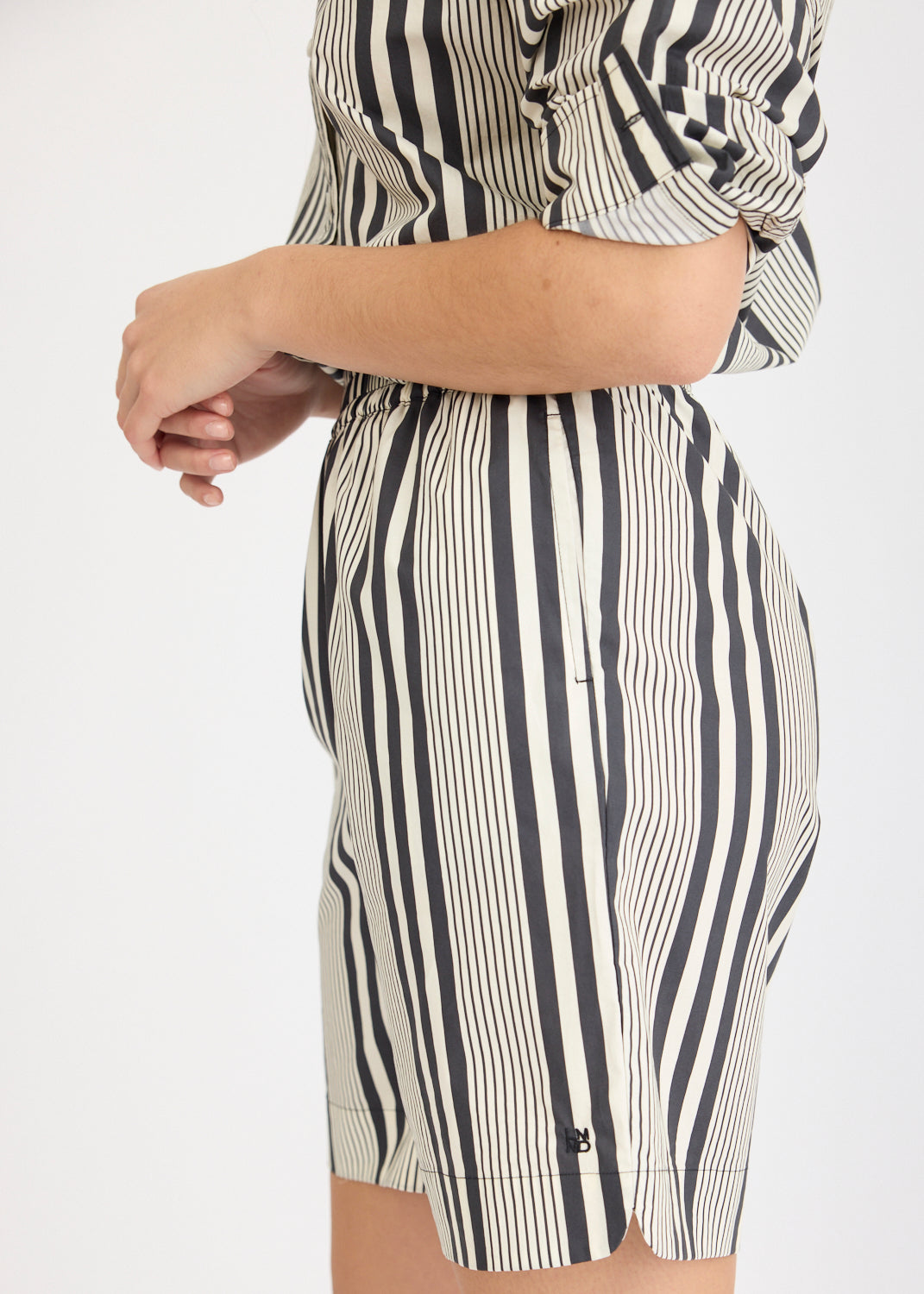 Chiara Open Yoke Shirt - Black and White Stripe