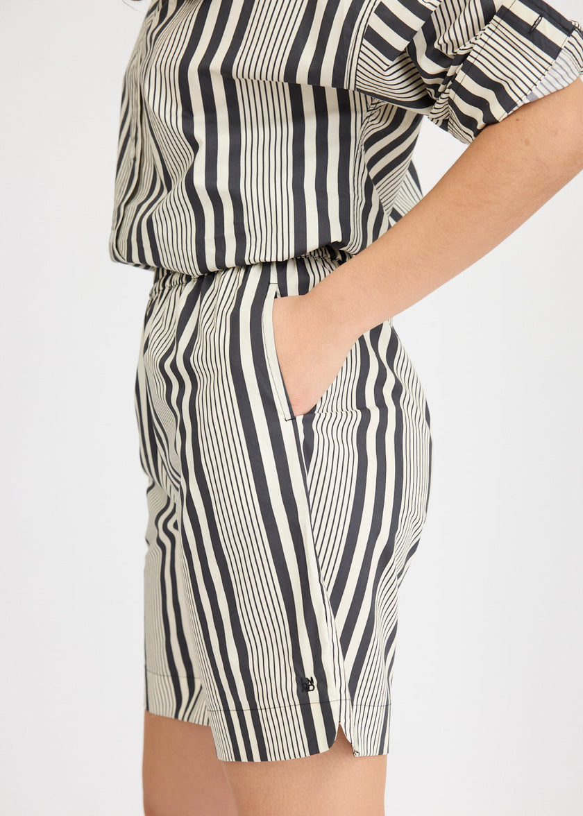 Chiara Mid Length Shorts - Black and White Stripe