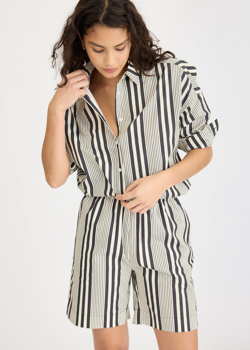 Chiara Open Yoke Shirt - Black and White Stripe