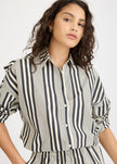 Chiara Open Yoke Shirt - Black and White Stripe