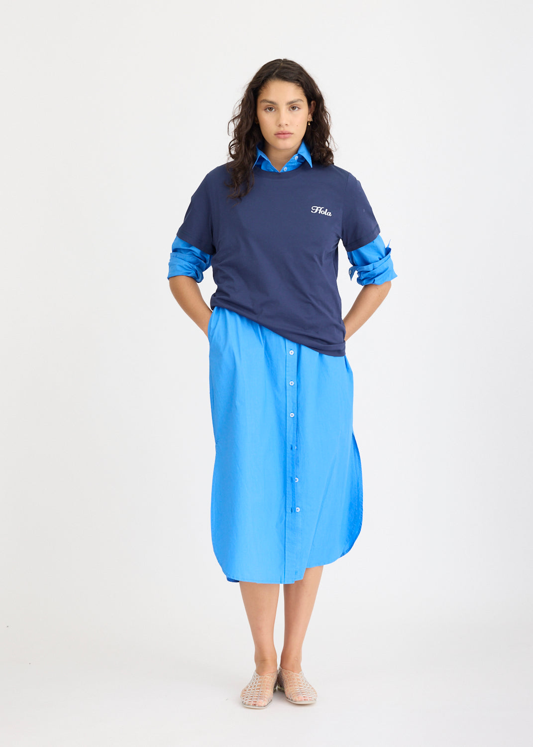 Hola Tee - Navy + Ivory Hola (Flocking)