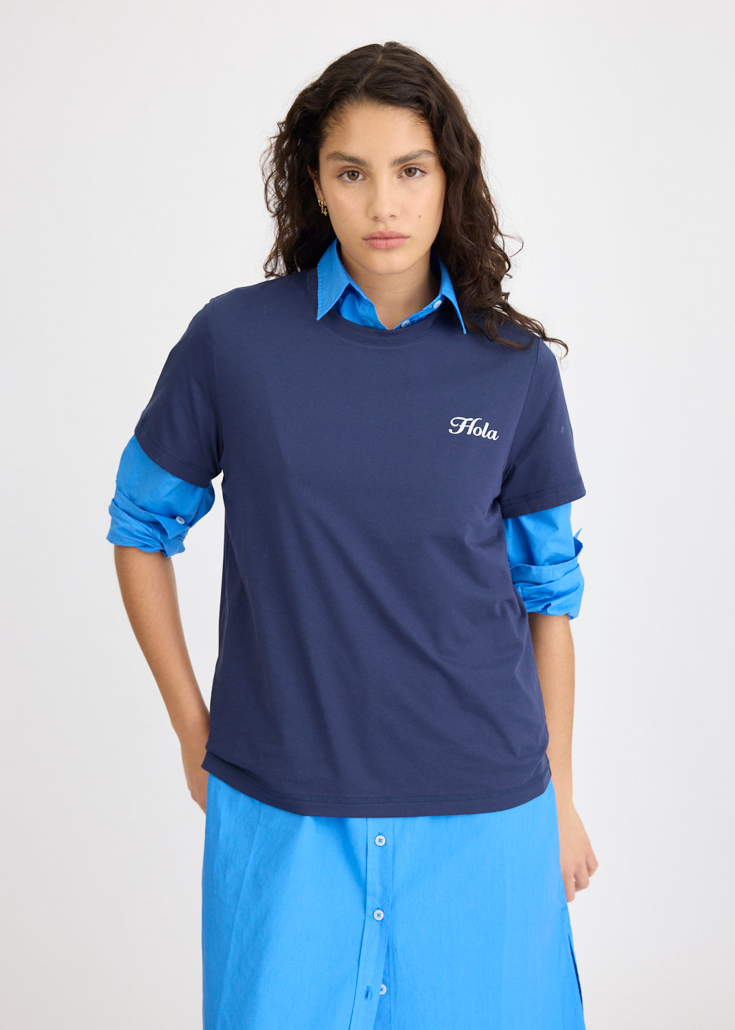 Hola Tee - Navy + Ivory Hola (Flocking)