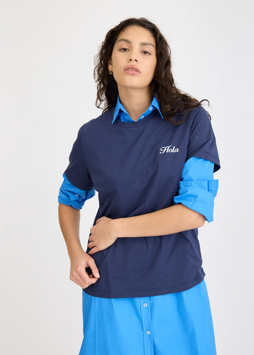 Hola Tee - Navy + Ivory Hola (Flocking)