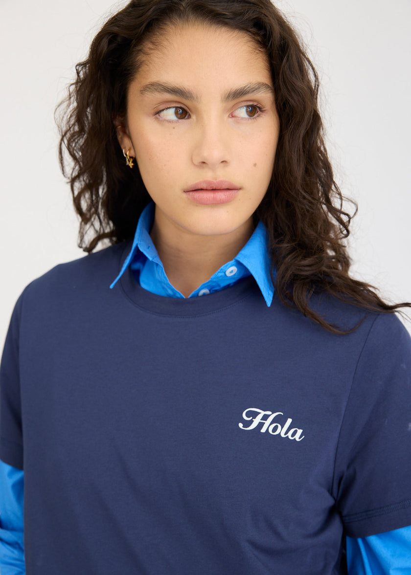 Hola Tee - Navy + Ivory Hola (Flocking)