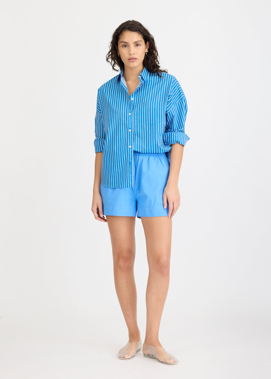 Chiara Long Sleeve Shirt Stripe - Ink Blue Stripes