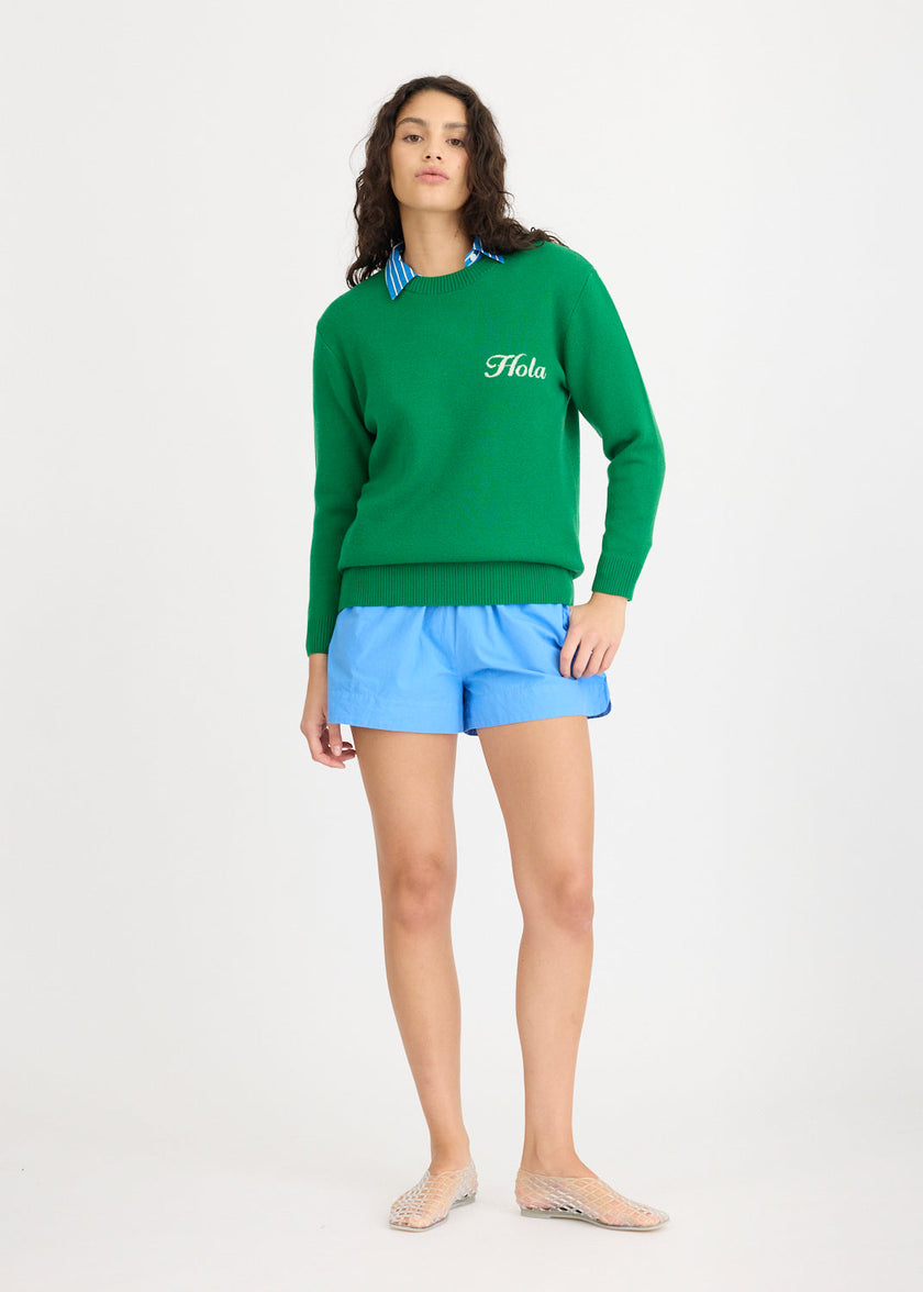 Hola Knit Jumper - Green Hills + Ivory Hola