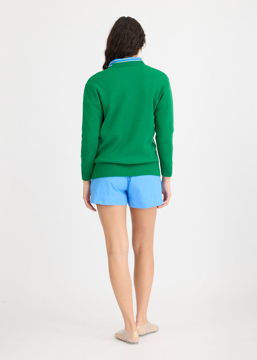 Hola Knit Jumper - Green Hills + Ivory Hola