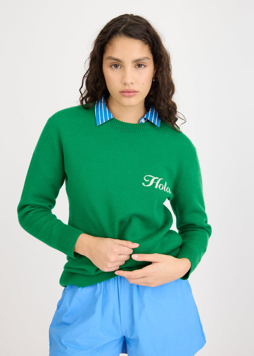 Hola Knit Jumper - Green Hills + Ivory Hola