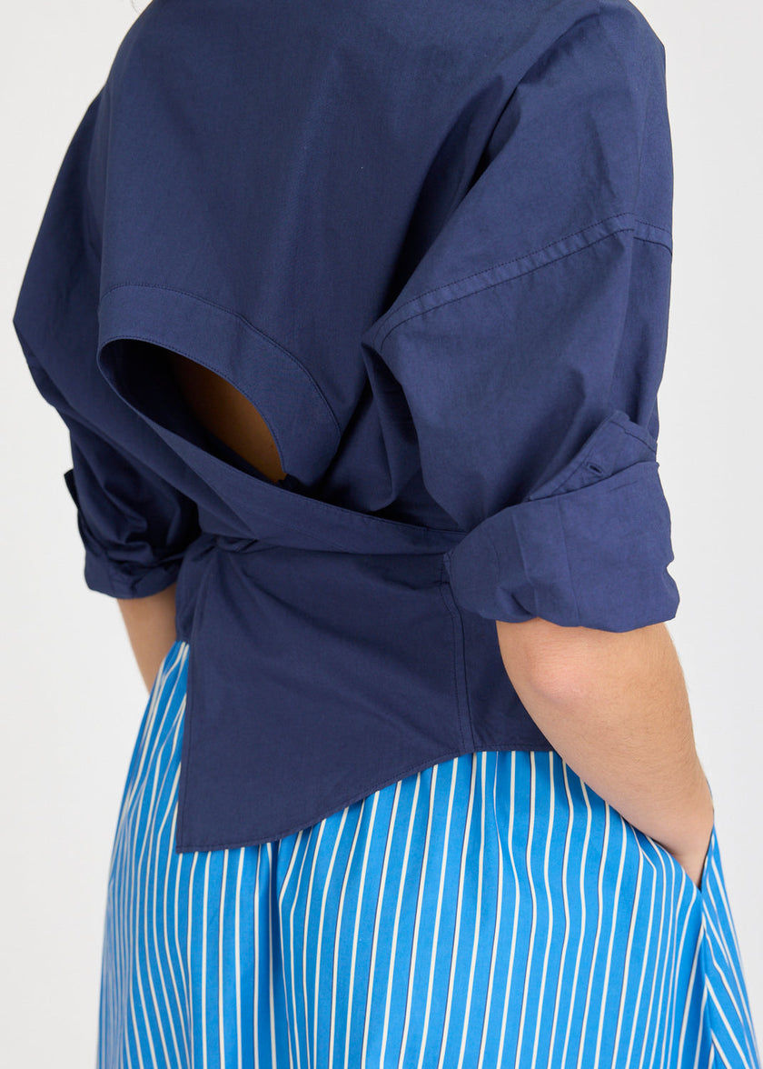 Chiara Long Sleeve Shirt - Backless - Navy