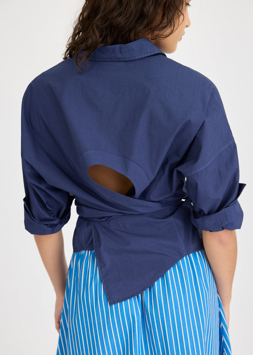 Chiara Long Sleeve Shirt - Backless - Navy