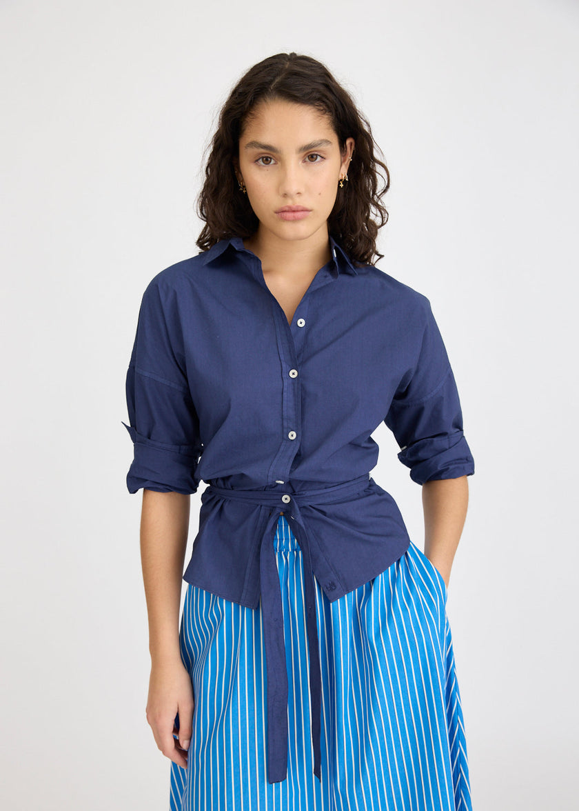 Chiara Long Sleeve Shirt - Backless - Navy
