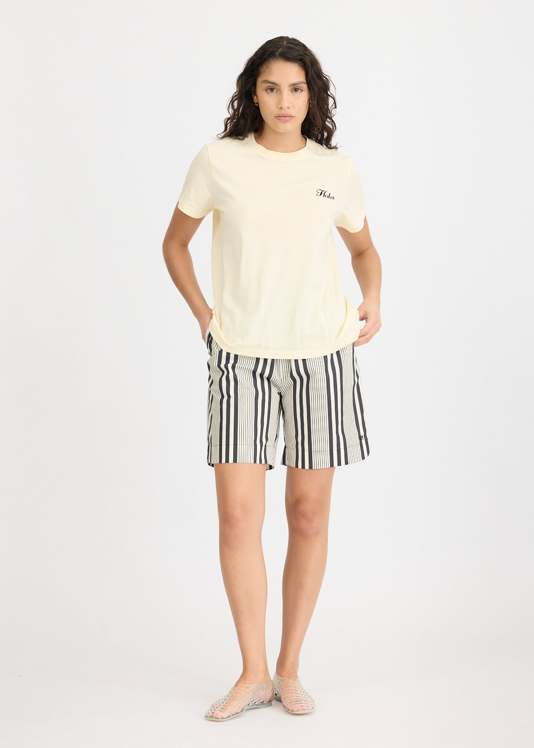 Hola Tee - Birch + Black Hola (Flocking)