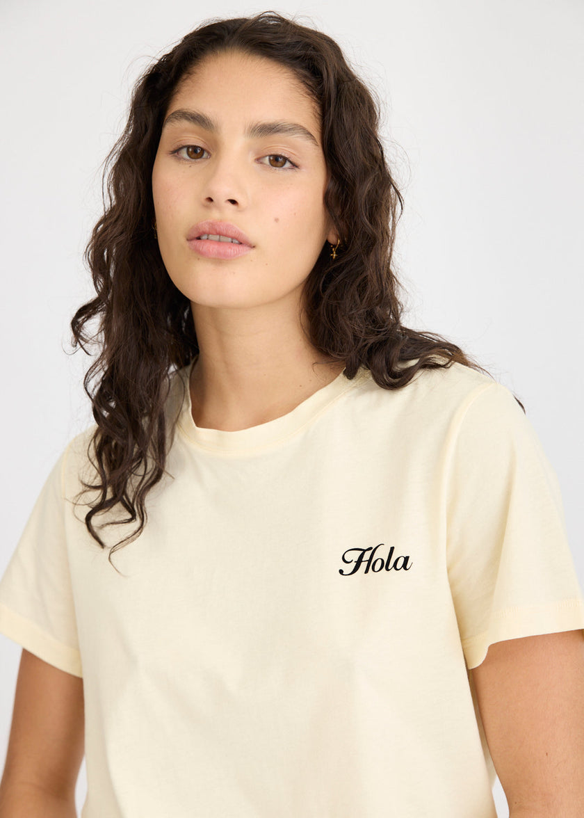 Hola Tee - Birch + Black Hola (Flocking)