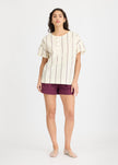 Alba - Asymmetric Top Double Pinstripe - Cherry/Ivory