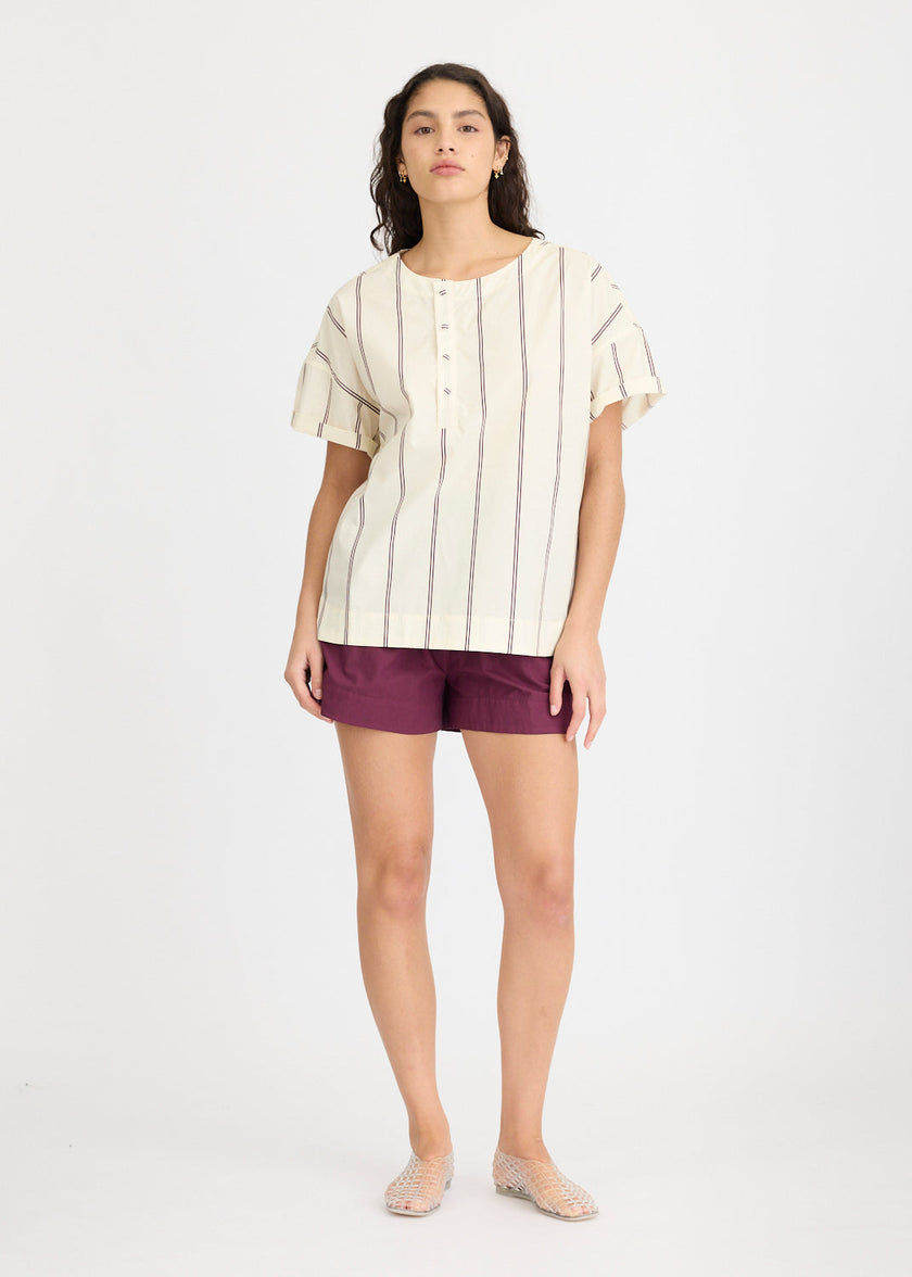 Alba - Asymmetric Top Double Pinstripe - Cherry/Ivory