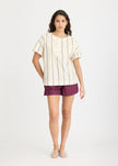 Alba - Asymmetric Top Double Pinstripe - Cherry/Ivory