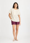 Alba - Asymmetric Top Double Pinstripe - Cherry/Ivory