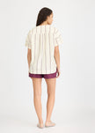 Alba - Asymmetric Top Double Pinstripe - Cherry/Ivory