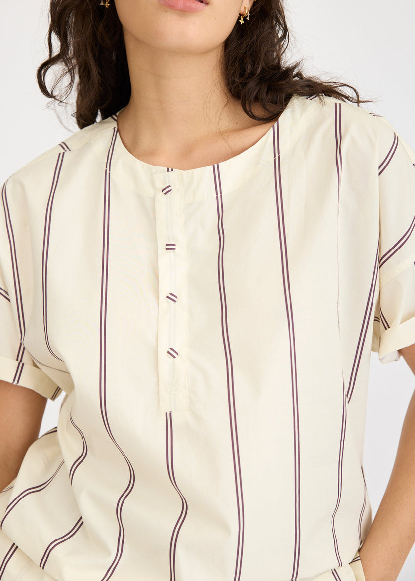 Alba - Asymmetric Top Double Pinstripe - Cherry/Ivory