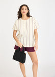 Alba - Asymmetric Top Double Pinstripe - Cherry/Ivory