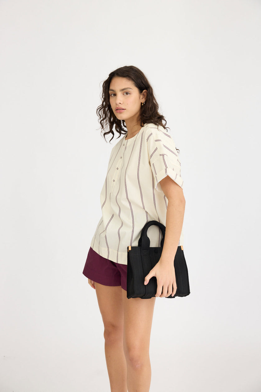 Alba - Asymmetric Top Double Pinstripe - Cherry/Ivory