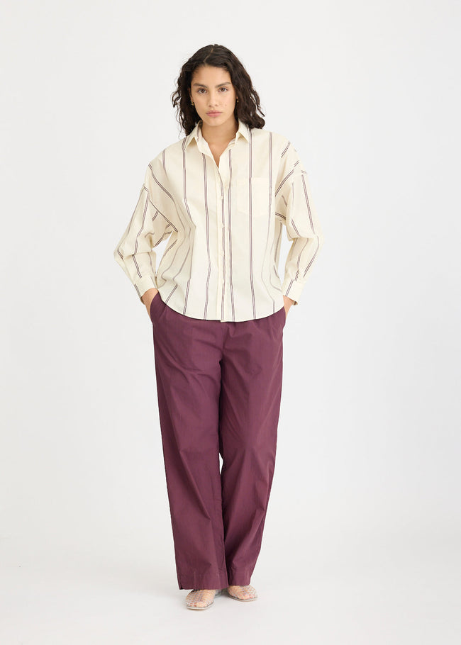 Chiara Long Sleeve Shirt Double Pinstripe - Cherry/Ivory