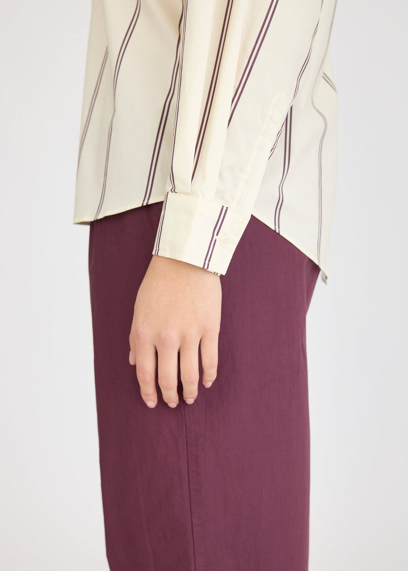 Chiara Long Sleeve Shirt Double Pinstripe - Cherry/Ivory