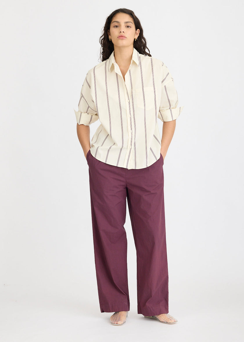Chiara Long Sleeve Shirt Double Pinstripe - Cherry/Ivory