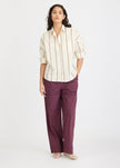 Chiara Long Sleeve Shirt Double Pinstripe - Cherry/Ivory