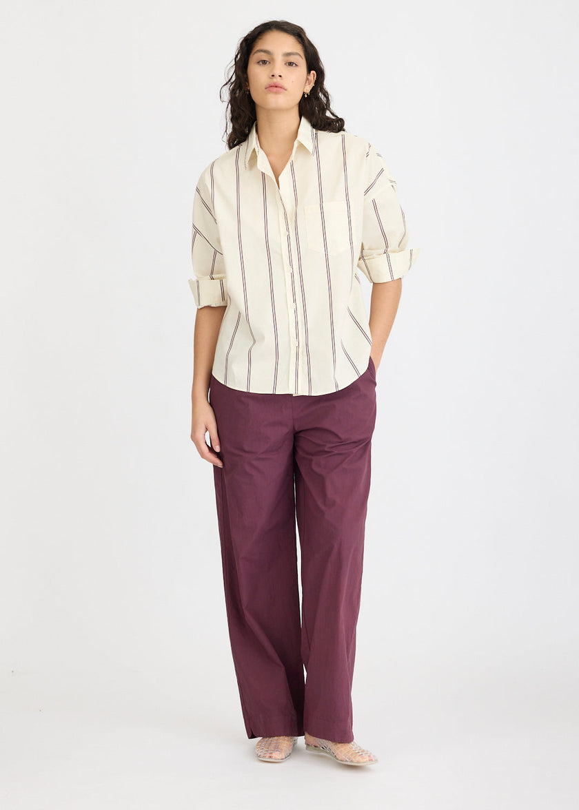 Chiara Long Sleeve Shirt Double Pinstripe - Cherry/Ivory
